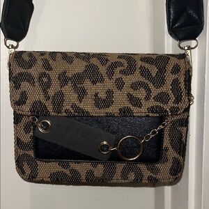 Animal Print Crossbody Bag with Black Strap